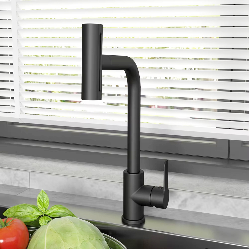 Commercial Kitchen Mixer Tap - 블랙 풀아웃 주방 싱크 수도꼭지 유연한