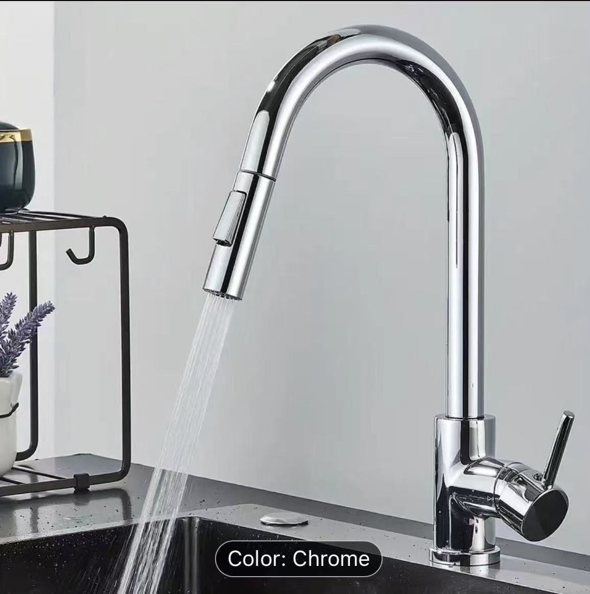 Commercial Kitchen Mixer Tap - 블랙 실버 주방 수도꼭지, 이중 기능,
