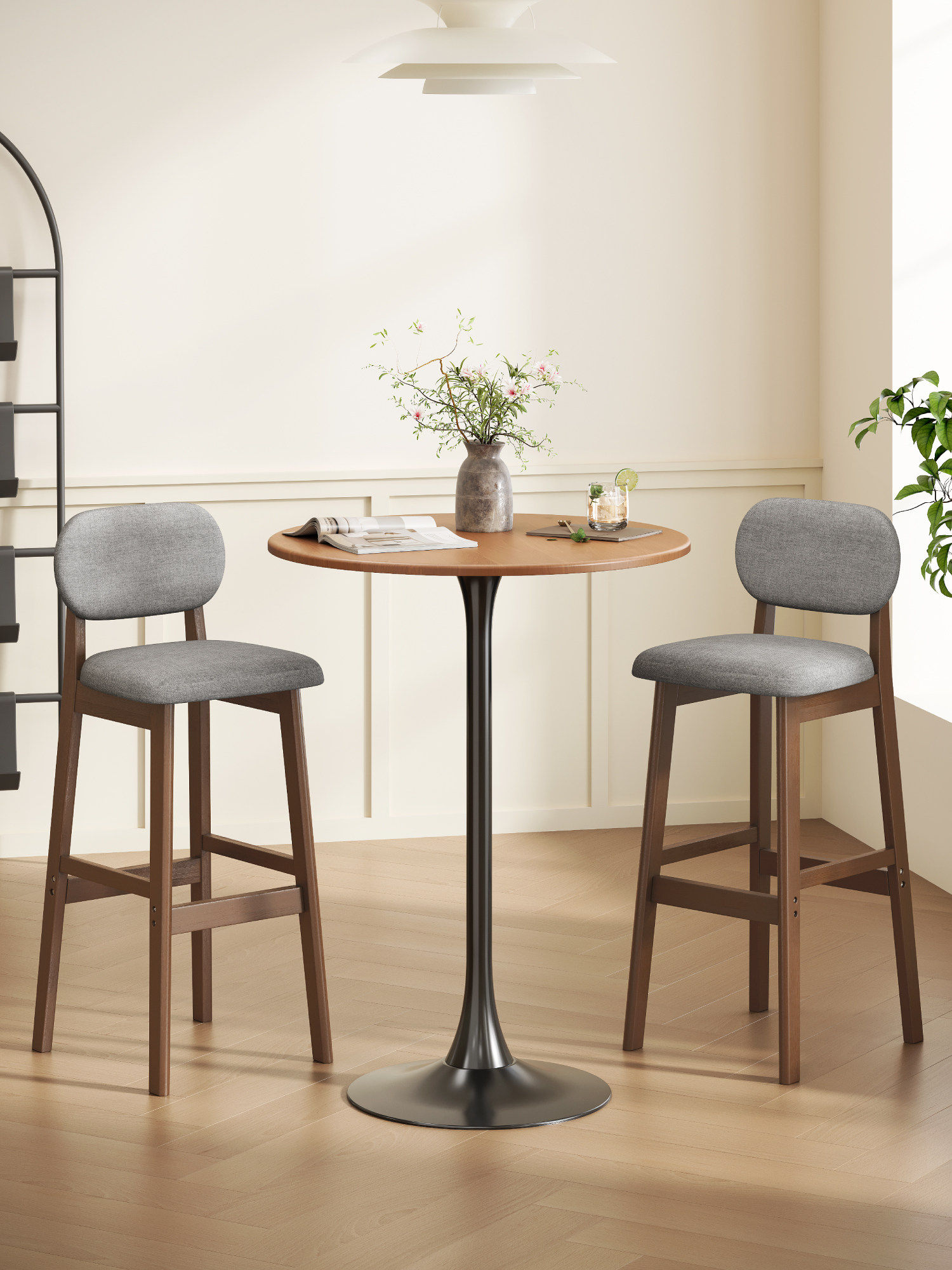 Commercial Kitchen Small Space - 현대적인 원형 바 테이블과 높은 스툴,