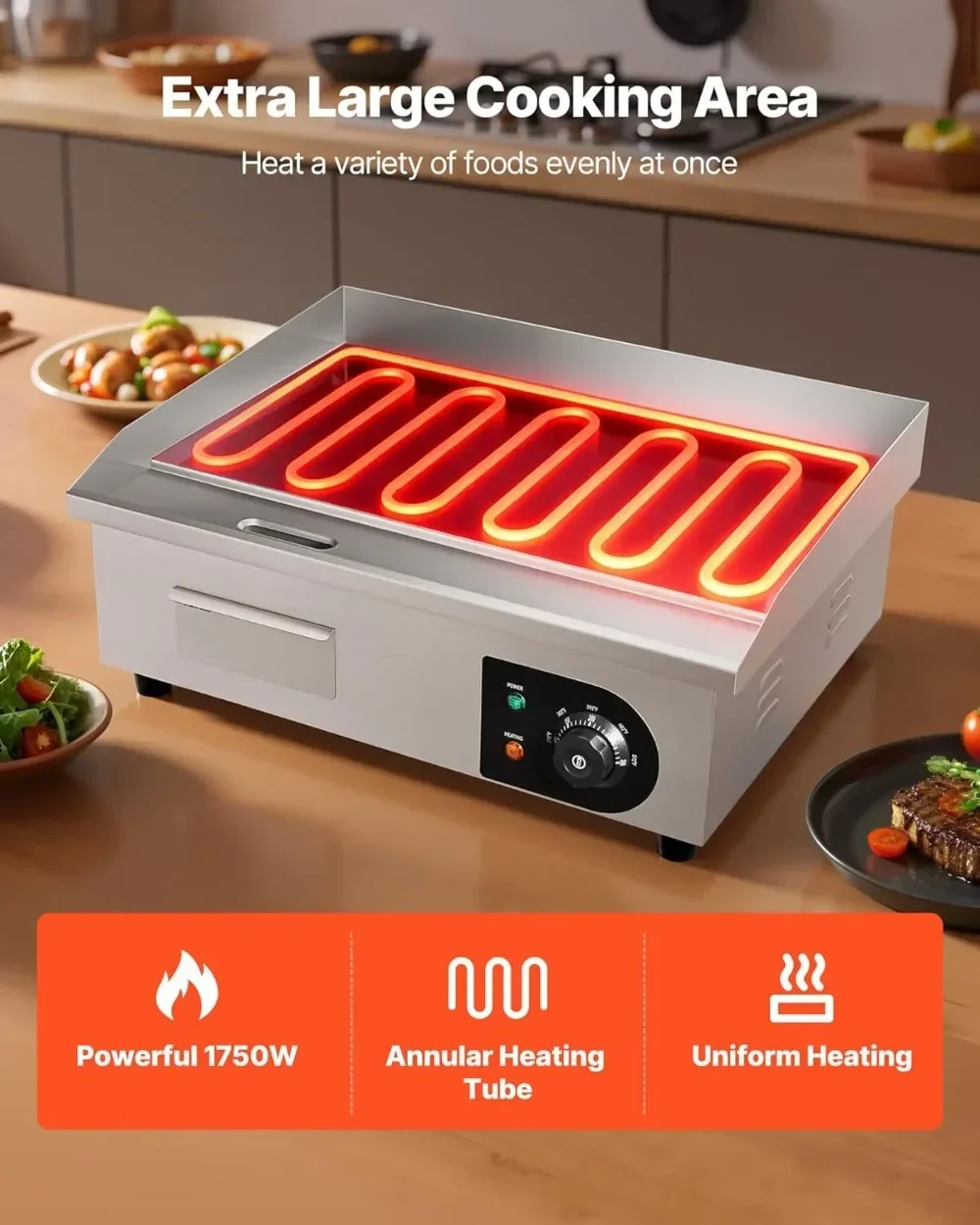 인기 판매 상품 상업용 전기 그리들 1750W, 21x - Electric Griddle Flat Top 리뷰 및 가격